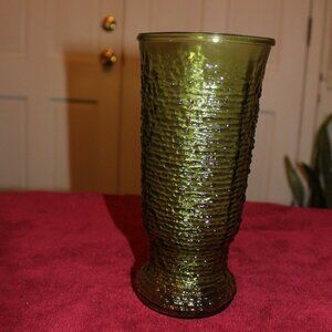 Vintage Napco Avocado Green Glass Textured Vase